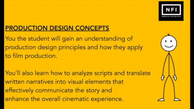 A frame from my Production Design lesson, explaining how scripts become visual worlds.